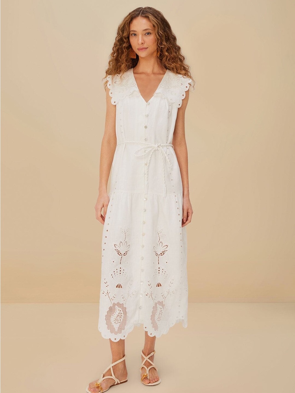 Farm Rio: Off-White Sleeveless Maxi Dress